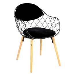 Krzesło Ażurowe, Czarne z poduszką - metal, drewno
