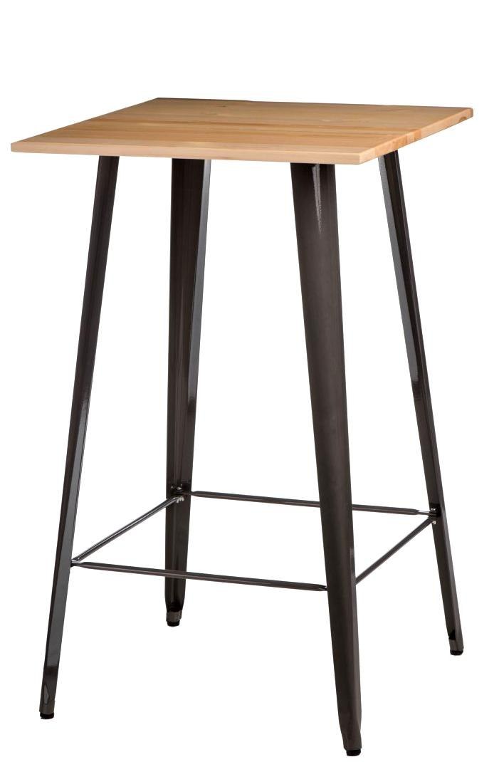 Kwadratowy stół barowy, metal, drewno, srebrny Kwadratowy stół barowy, metal, drewno, srebrny