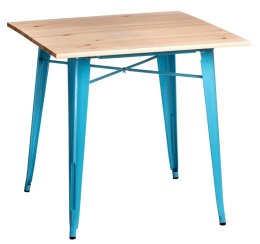 Kwadratowy stół, metal, drewno, niebieski, sosna