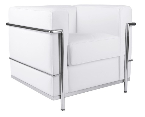 Fotel Ekskluzywny, biała skóra, kwadrat, chrom