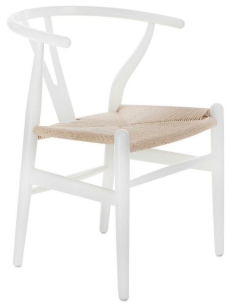 Krzesło drewniane do kuchni, białe, plecionka