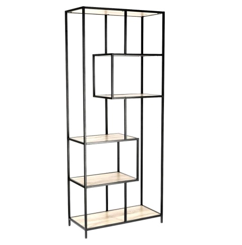 Regał DENMARK II Dąb jasny, metal, 6 półek, LOFT