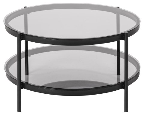 CZARNY OKRĄGŁY STOLIK LOFT, METALOWY, SZKLANY BLAT, Z PÓŁKĄ, 75 CM CZARNY OKRĄGŁY STOLIK LOFT, METALOWY, SZKLANY BLAT, Z PÓŁKĄ, 75 CM
