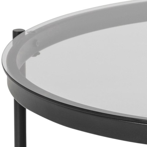 CZARNY OKRĄGŁY STOLIK LOFT, METALOWY, SZKLANY BLAT, Z PÓŁKĄ, 75 CM CZARNY OKRĄGŁY STOLIK LOFT, METALOWY, SZKLANY BLAT, Z PÓŁKĄ, 75 CM