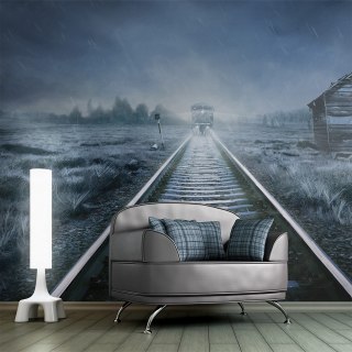 Fototapeta - Pociąg widmo, Tory, Noc