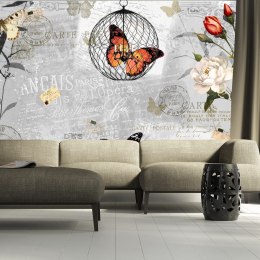 Fototapeta - Motyle i kwiaty Vintage