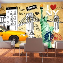 Fototapeta - Nowy Jork, statua, taxi