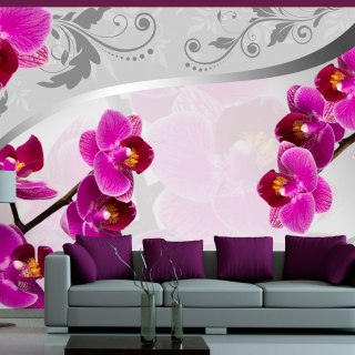 Fototapeta - Srebrny wzór i orchidea