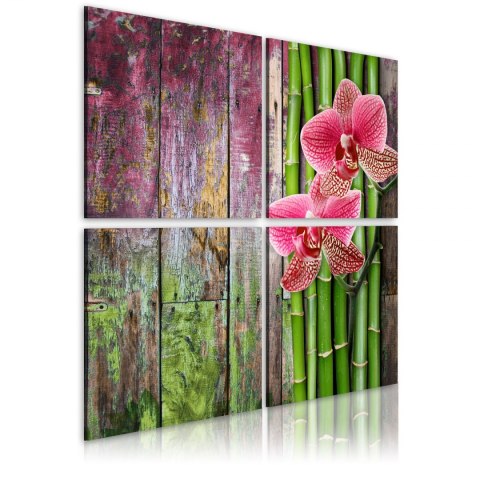 Kwadratowy Obraz - Bambus i orchidea Kwadratowy Obraz - Bambus i orchidea