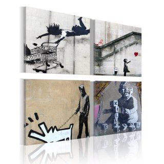 Kwadratowy Obraz - Banksy, Kolaż Graffiti