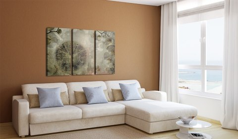 Obraz - Vintage, clock and orchid - triptych Obraz - Vintage, clock and orchid - triptych