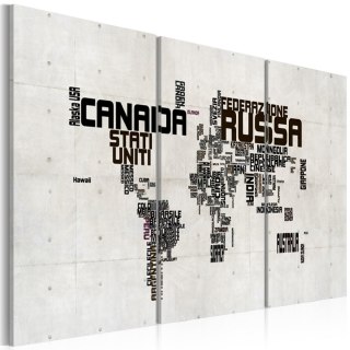 OBRAZ NA ŚCIANĘ DO SALONU, 60 x 30 cm, 3 CZĘŚCIOWY - Mapa świata po włosku