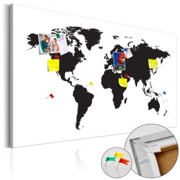 Obraz na korku 90 x 60 cm - Mapa świata: Czarno-biała elegancja