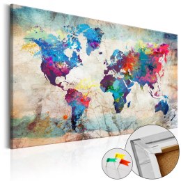 Obraz na korku 90 x 60 cm - Mapa świata: Kolorowe szaleństwo