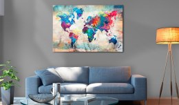 Obraz na korku 90 x 60 cm - Mapa świata: Kolorowe szaleństwo