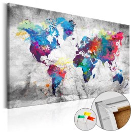 Obraz na korku 90 x 60 cm - Mapa świata: Szary styl