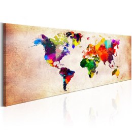 Obraz 150 x 50 cm - Mapa świata: Kolorowa włóczęga