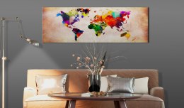 Obraz 150 x 50 cm - Mapa świata: Kolorowa włóczęga