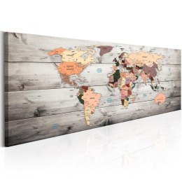Obraz 150 x 50 cm - Mapy świata: Drewniane podróże