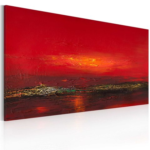Obraz malowany - Czerwony zachód słońca nad morzem