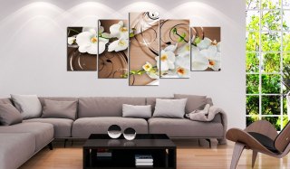 Obraz 5-częściowy - Orchidee Kwiaty Brąz