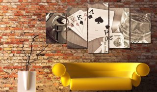 Obraz 5-częściowy - Pokerowa noc - sepia