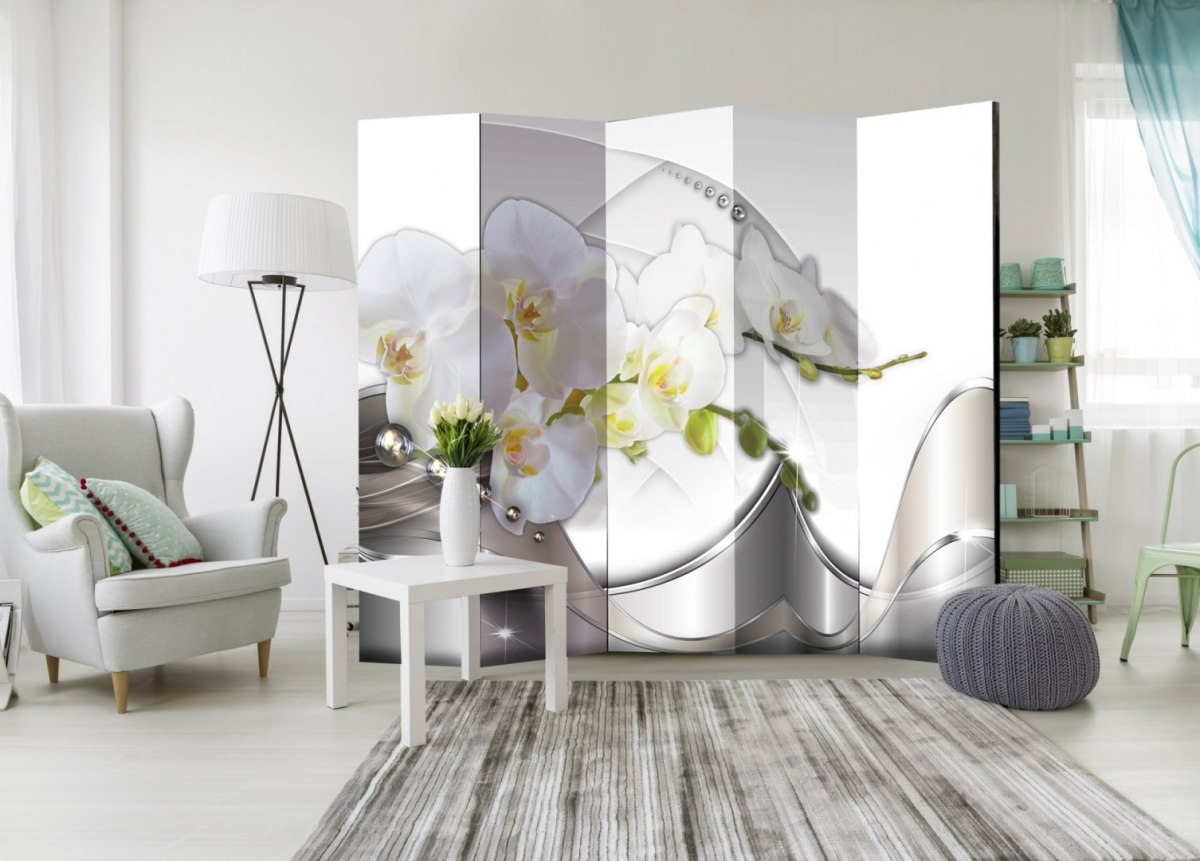 Parawan 5-częściowy - Perłowy taniec orchidei II Parawan 5-częściowy - Perłowy taniec orchidei II