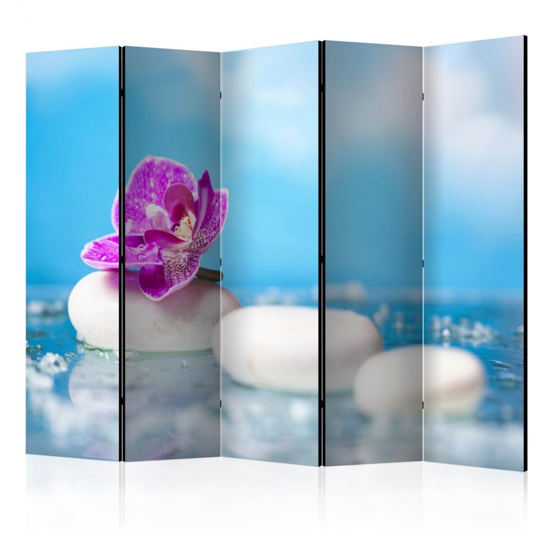 Parawan 5-częściowy - Różowa orchidea i kamienie II Parawan 5-częściowy - Różowa orchidea i kamienie II