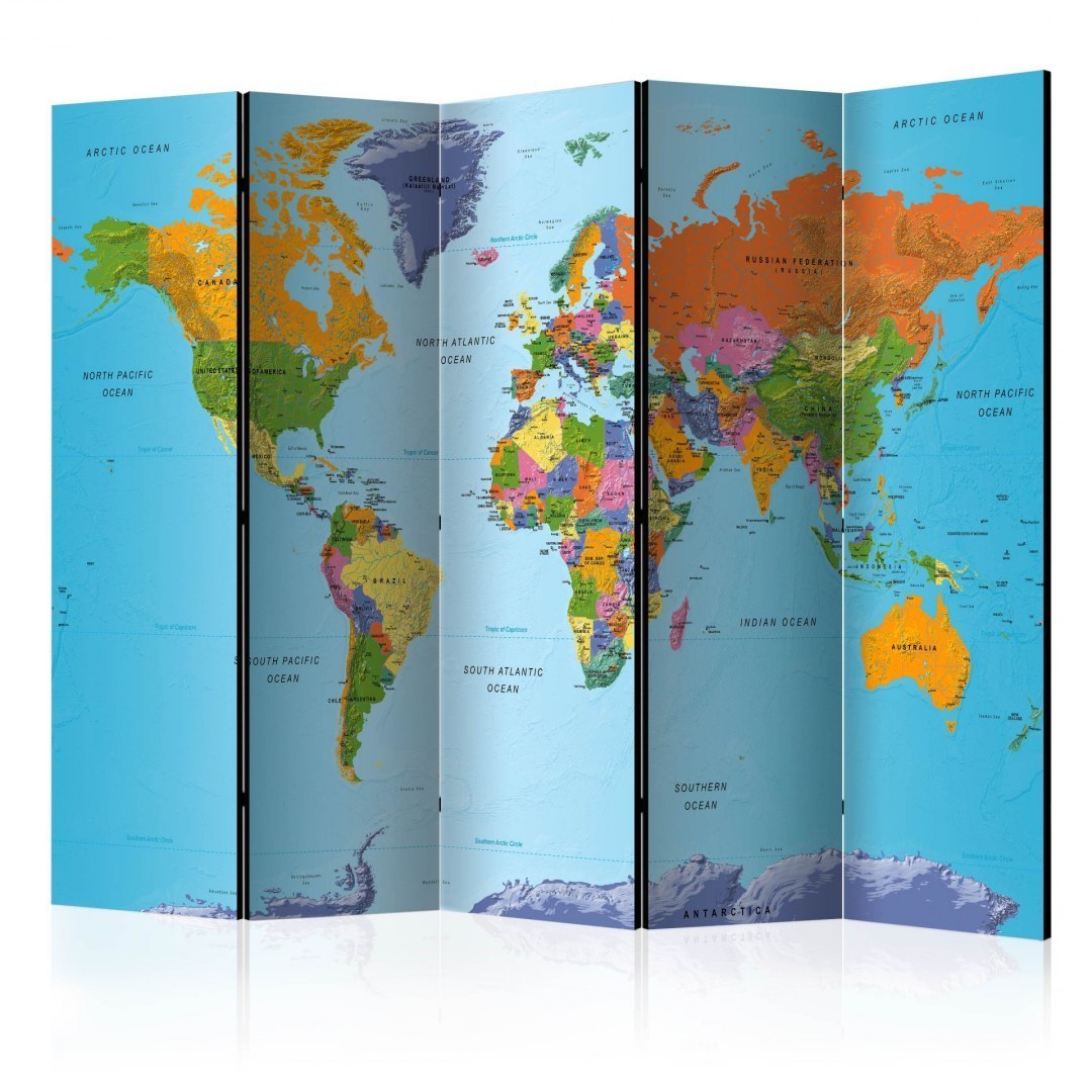 Parawan 5-częściowy - Kolorowa geografia Parawan 5-częściowy - Kolorowa geografia