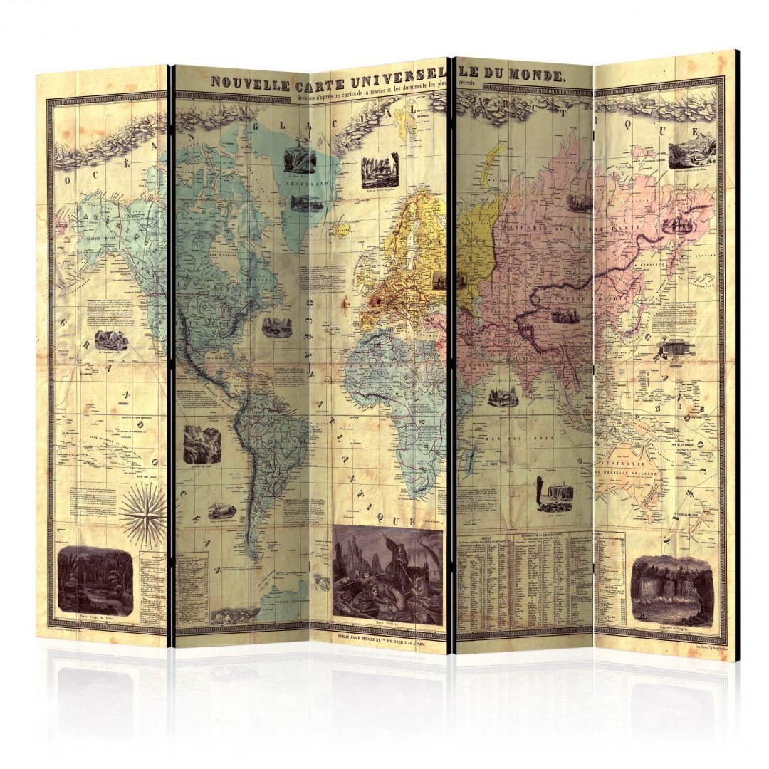 Parawan 5-częściowy - Nouvelle Carte Du Monde Parawan 5-częściowy - Nouvelle Carte Du Monde