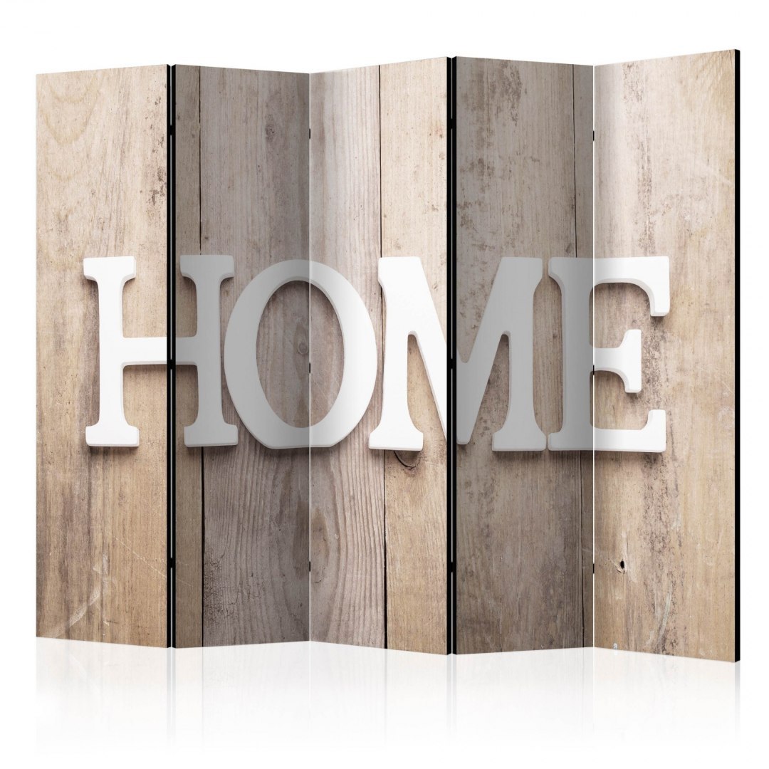 Parawan 5-częściowy - Parawan: Home na deskach Parawan 5-częściowy - Parawan: Home na deskach