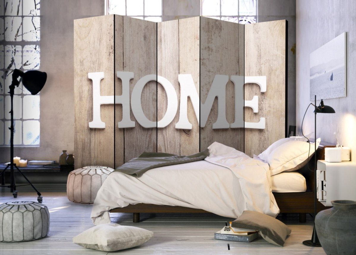 Parawan 5-częściowy - Parawan: Home na deskach Parawan 5-częściowy - Parawan: Home na deskach