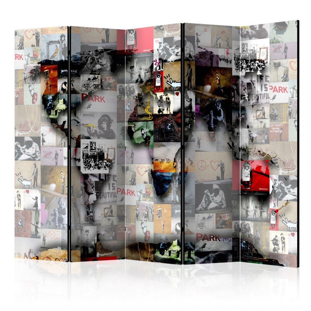 Parawan 5-częściowy - Parawan: Mapa Świata - Banksy Parawan 5-częściowy - Parawan: Mapa Świata - Banksy