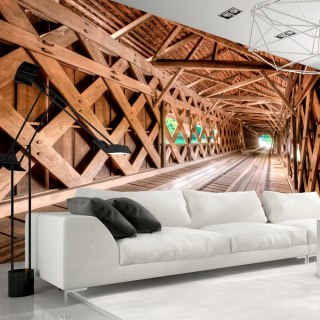 Fototapeta - Drewniany most, Tunel 3D