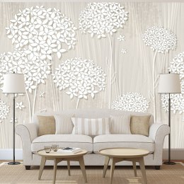 Fototapeta - Biały wzór z roślinami