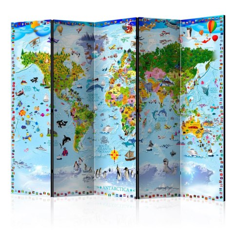 Parawan 5-częściowy - Mapa świata dla dzieci II  