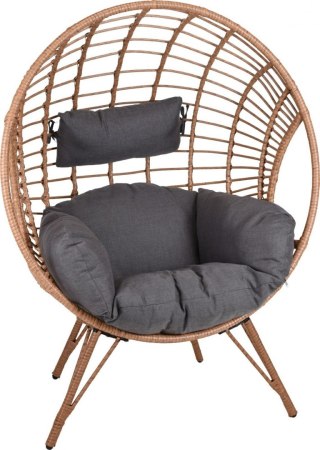 Fotel Rattan, okrągły z szarą poduszką, ogrodowy