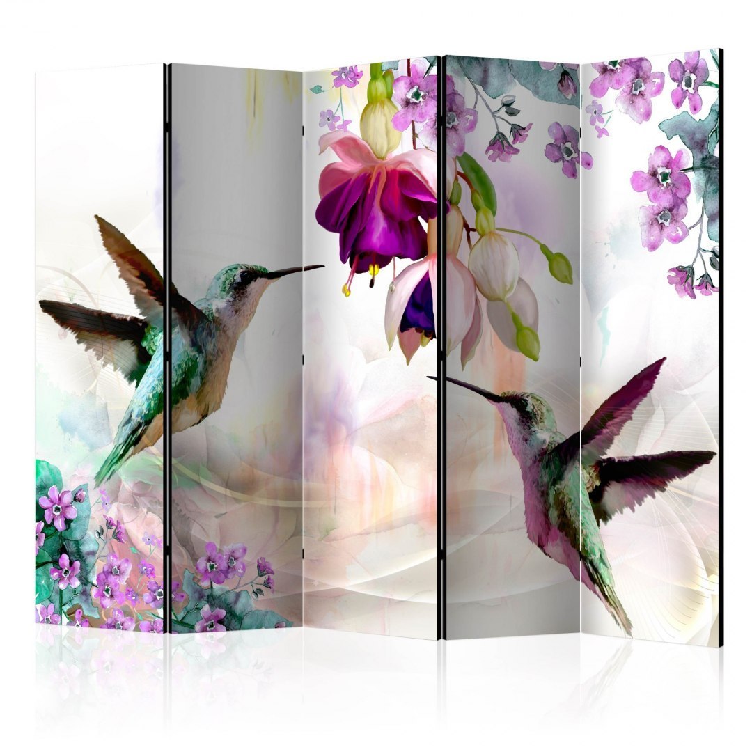 Parawan 5-częściowy - Kolibry i kwiaty II Parawan 5-częściowy - Kolibry i kwiaty II