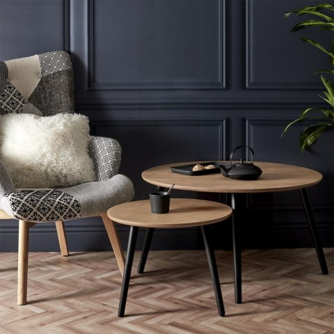 ZESTAW 2 OKRĄGŁYCH STOLIKÓW LOFT, CZARNE NOGI, MDF ZESTAW 2 OKRĄGŁYCH STOLIKÓW LOFT, CZARNE NOGI, MDF