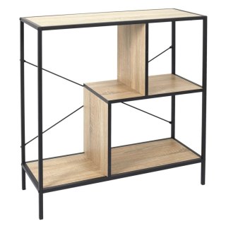 NISKI REGAŁ LOFT, CZARNY METAL, MDF, INDUSTRIALNY, DĄB, 3 PÓŁKI, 80 CM
