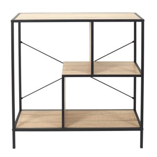 NISKI REGAŁ LOFT, CZARNY METAL, MDF, INDUSTRIALNY, DĄB, 3 PÓŁKI, 80 CM