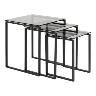 ZESTAW 3 SZKLANYCH STOLIKÓW, CZARNY METAL, LOFT