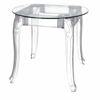 OKRĄGŁY PRZEZROCZYSTY STÓŁ GLAMOUR, BAROKOWY, DO SALONU, SZKLANY BLAT 90 CM