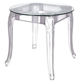 OKRĄGŁY PRZEZROCZYSTY STÓŁ GLAMOUR, BAROKOWY, DO SALONU, SZKLANY BLAT 90 CM