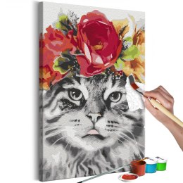 Obraz do samodzielnego malowania - Kot z kwiatami