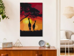 Obraz do samodzielnego malowania - Żyrafy i zachód słońca