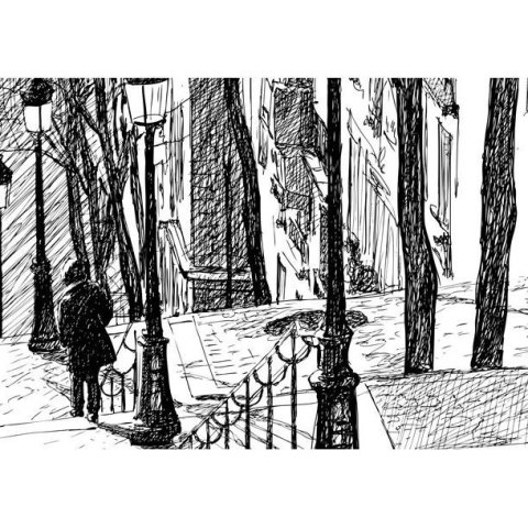 Fototapeta - Schody Montmartre, rysunek