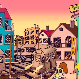 Fototapeta - Kreskówka, miasto, art