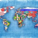 Fototapeta - Mapa Świata Flagi Państw