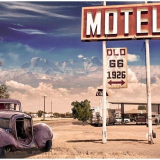 Fototapeta - Motel, stare auto, Retro